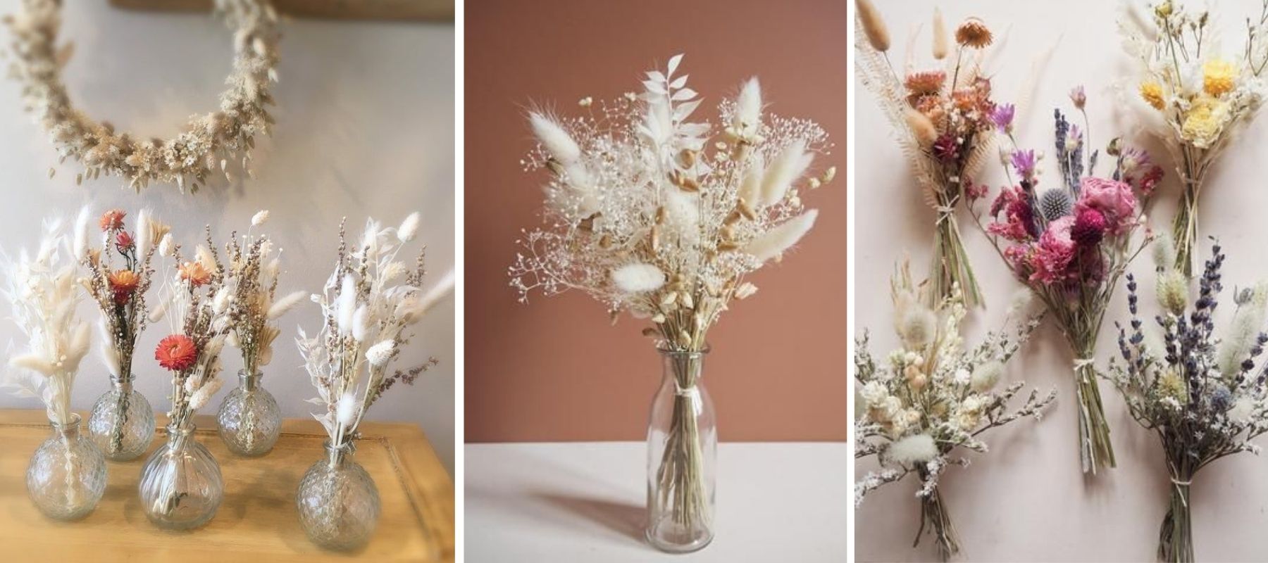 kleine Sträuße aus Trockenblumen