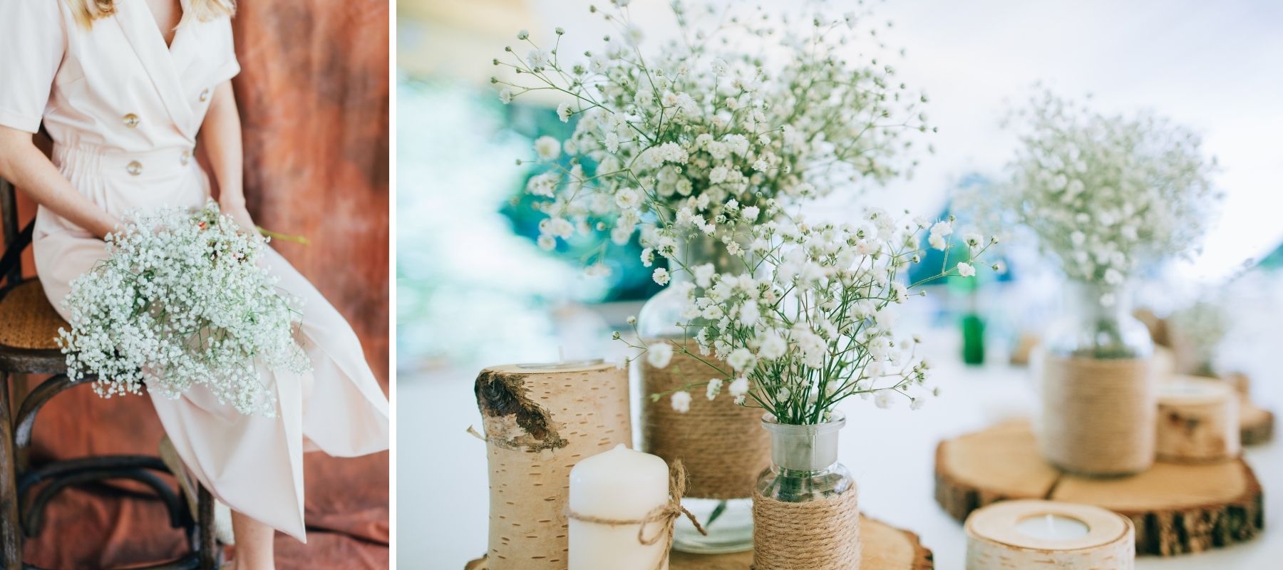 bouquet de gypsophiles vases