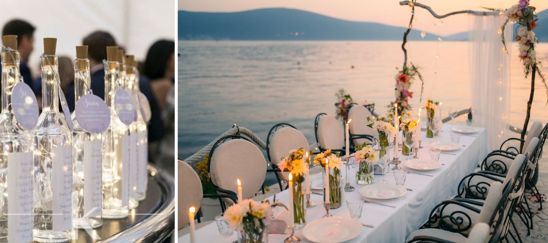 Strandhochzeit Tischplan mit Kerzen