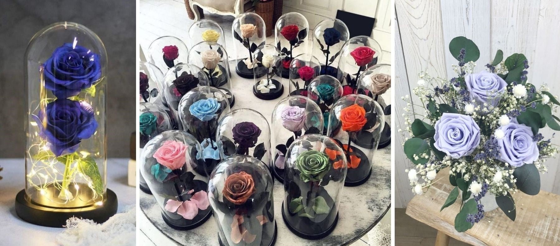 décoration cadeau roses éternelles multicolores