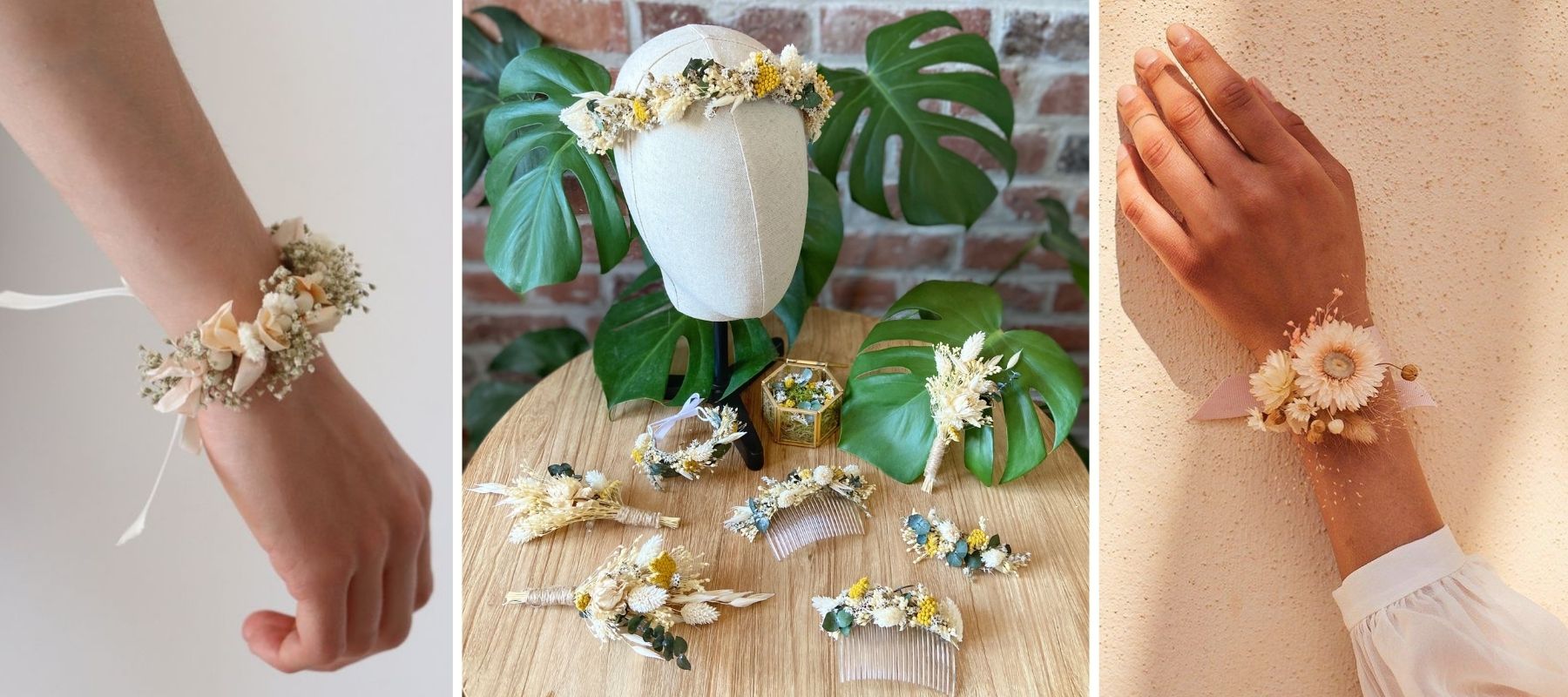 Bijoux de mariage en fleurs séchées