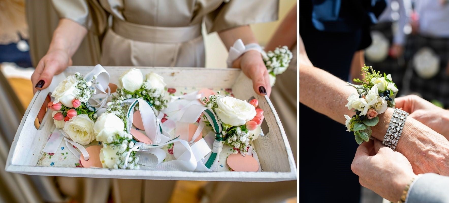 Bracelets de fleurs romantiques pour mariages