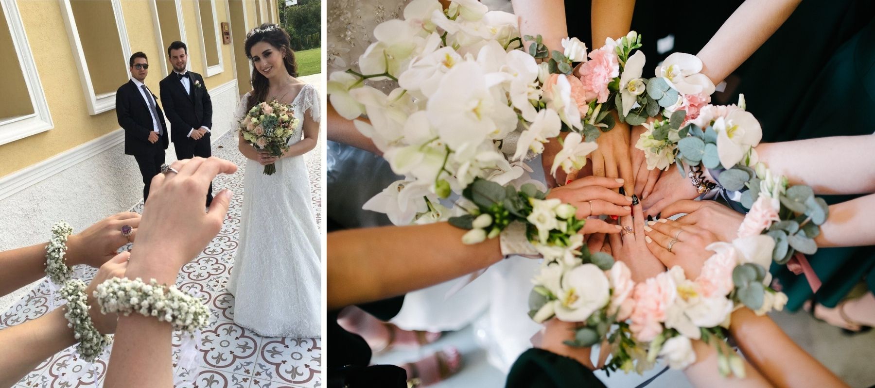 La mariée et ses demoiselles d'honneur portant des bracelets de gypsophile