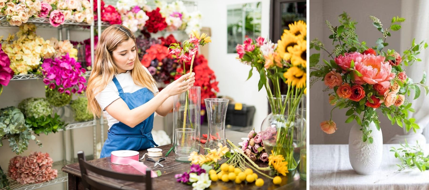 Creating a colorful bouquet