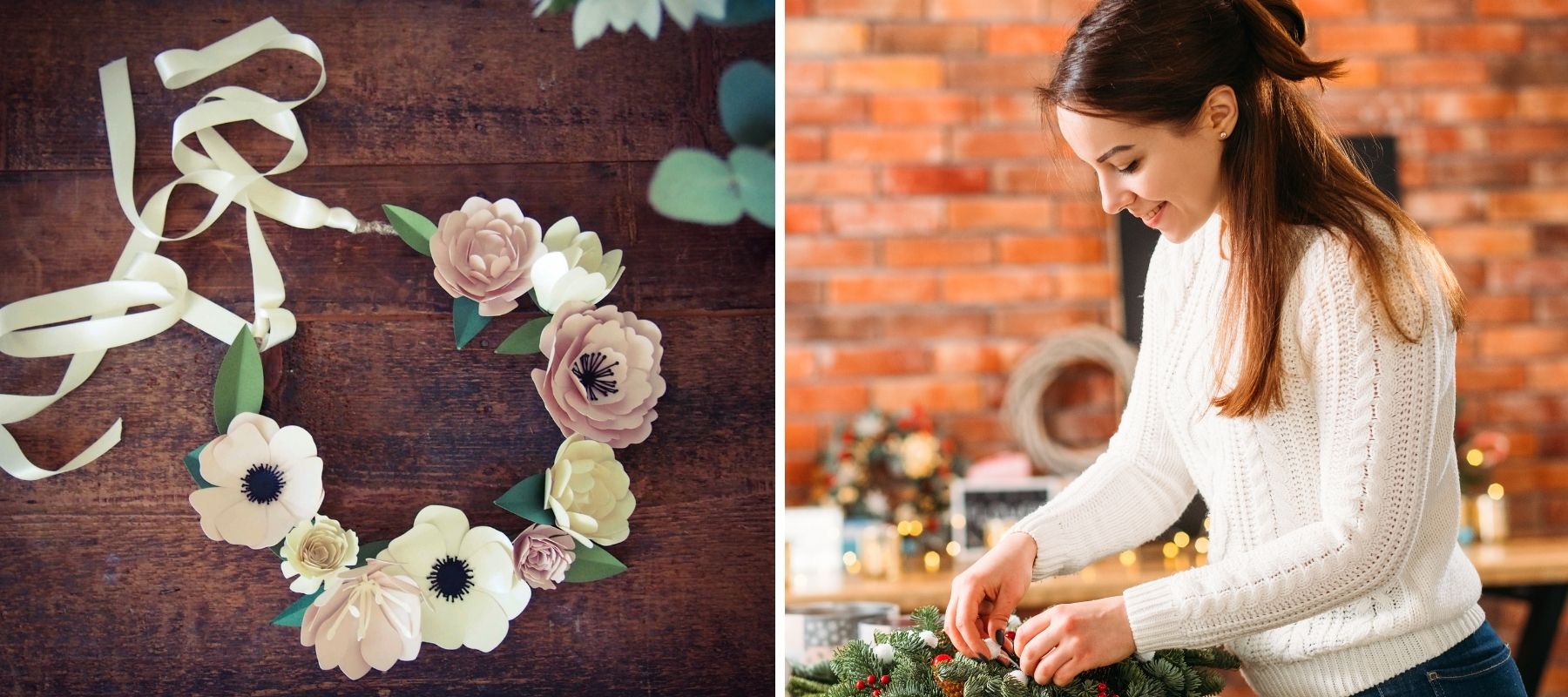 couronne de fleurs en papier pour Noël