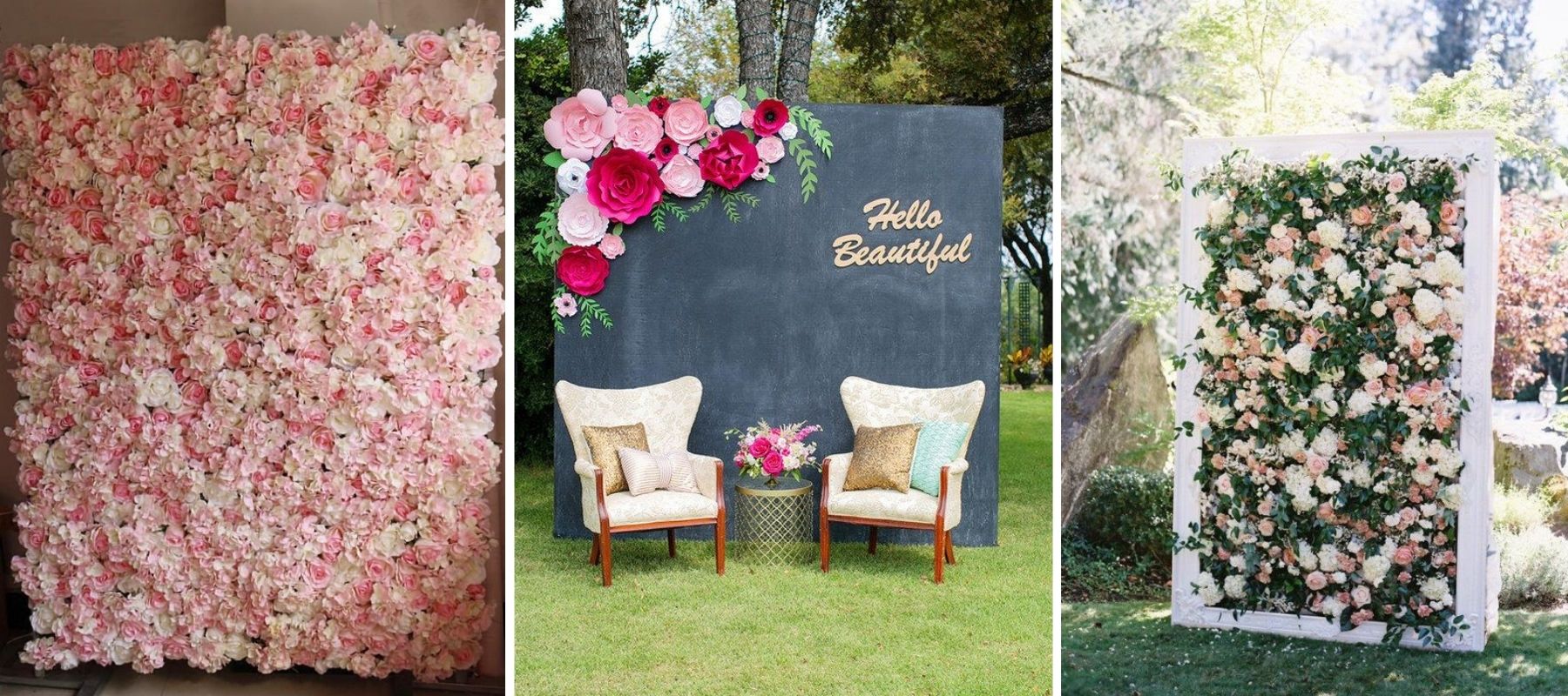 rosa Blumenwand für die Hochzeit
