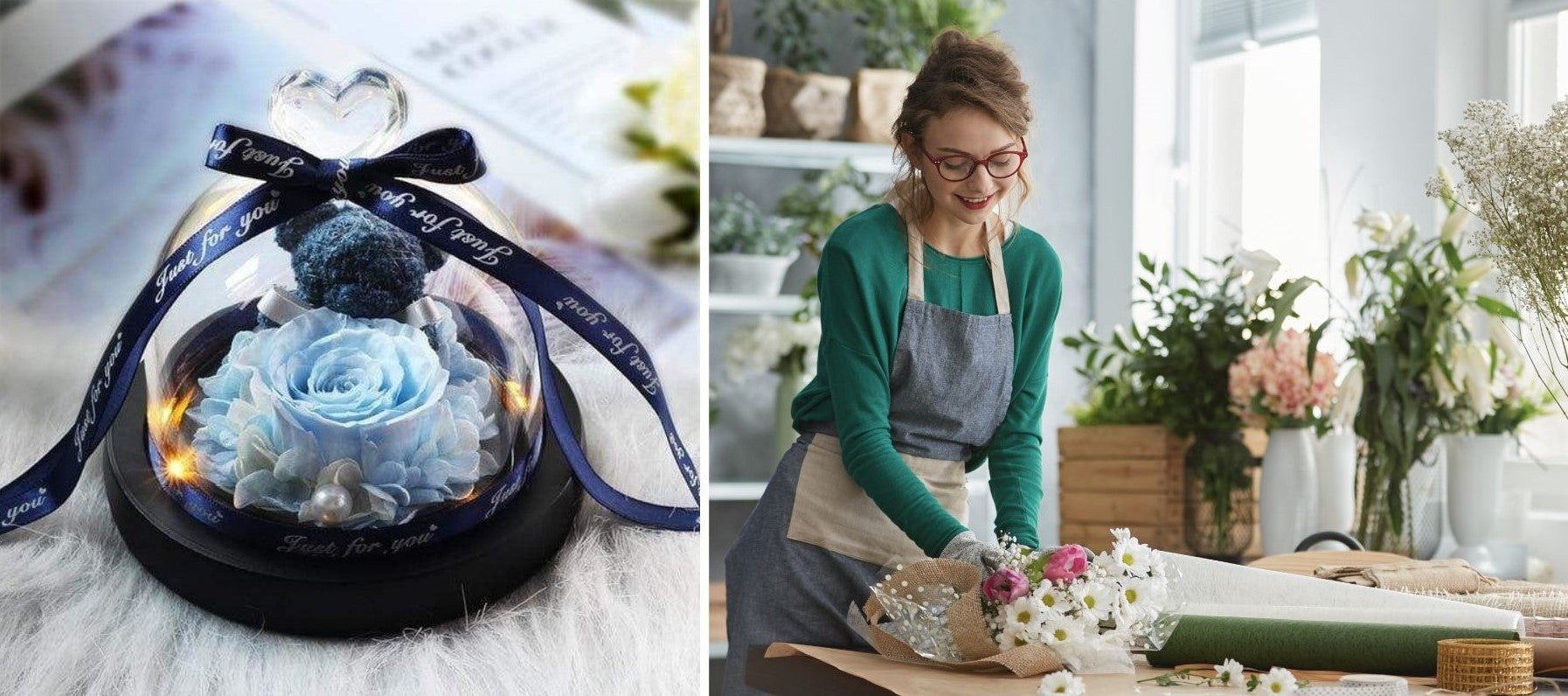 rose éternelle bleue fleuriste femme