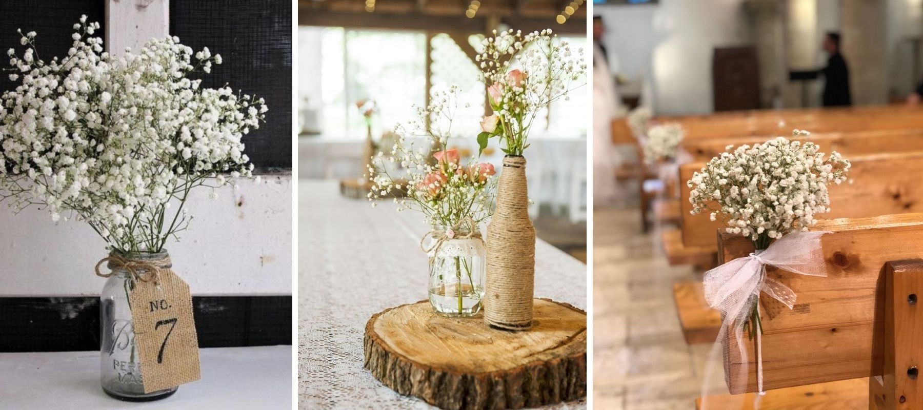 kleine Sträuße aus Schleierkraut für die Hochzeit