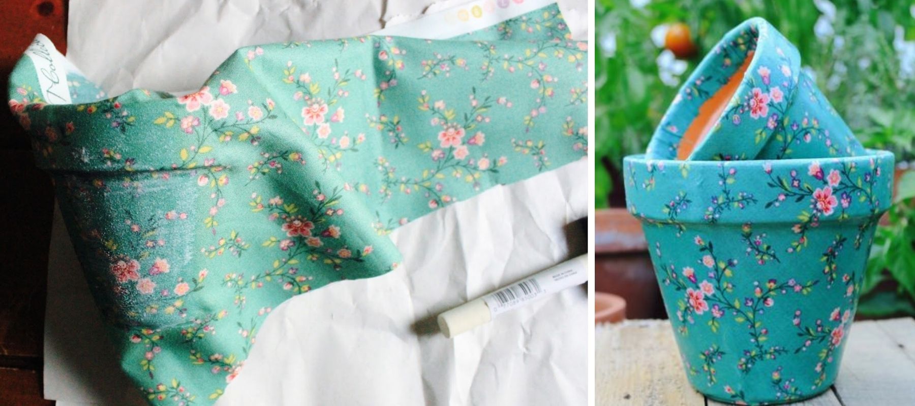 DIY-Stoffdekoration für Blumentöpfe