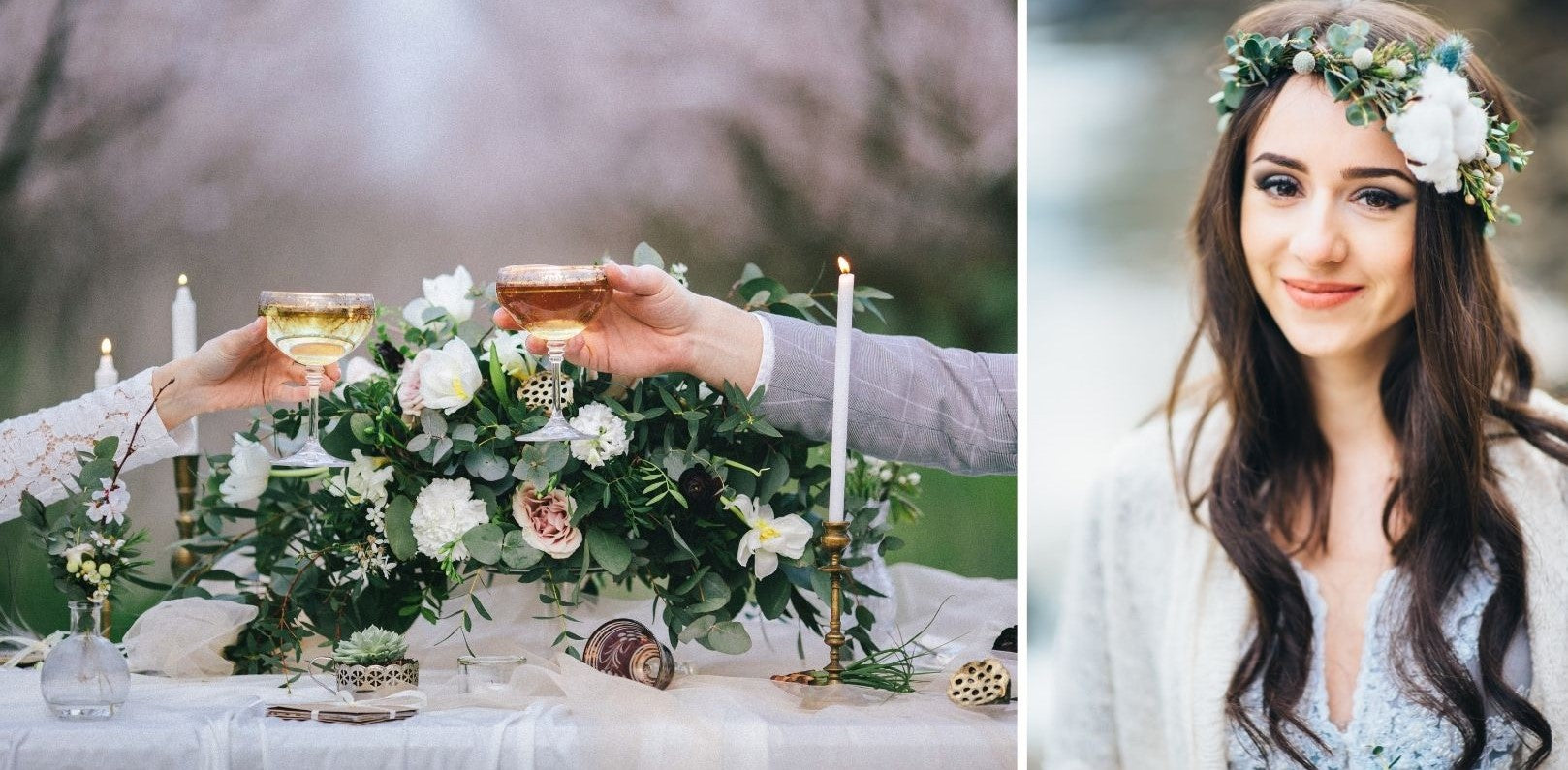 Schicker Tischschmuck und Blumenkrone im Landhausstil