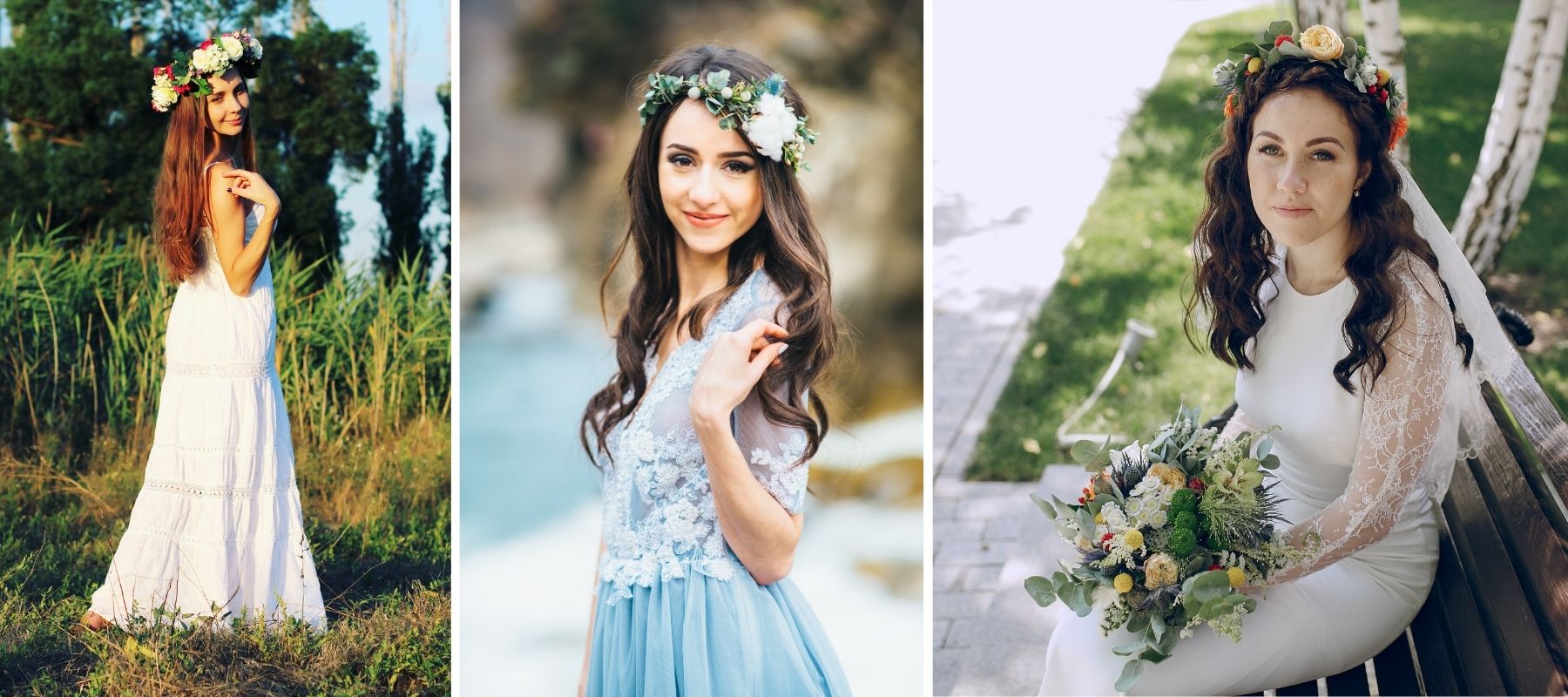 Couronne de fleurs sur cheveux longs