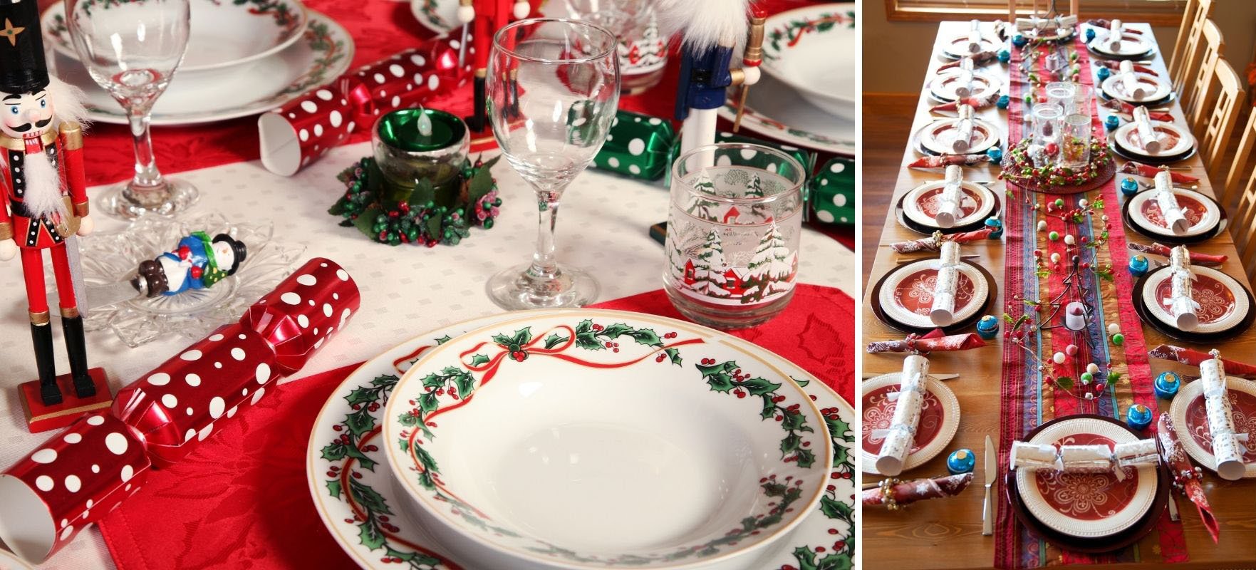 Rote und weiße Tischdekoration für Weihnachten