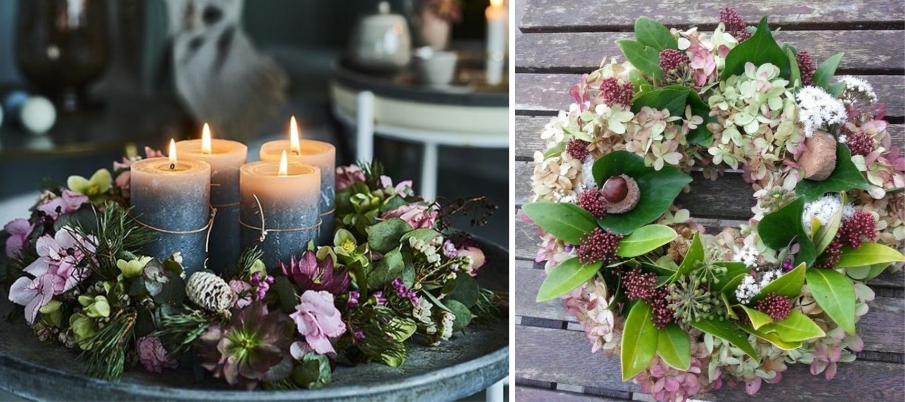 Décoration de Noël avec des fleurs séchées