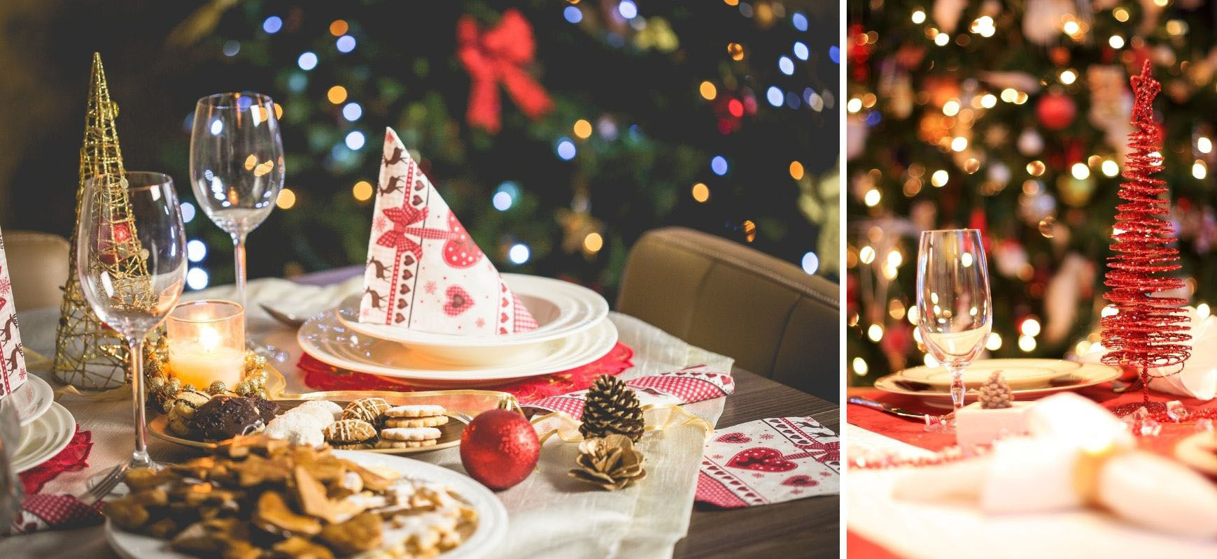 festliche und beleuchtete Tischdekoration für Weihnachten