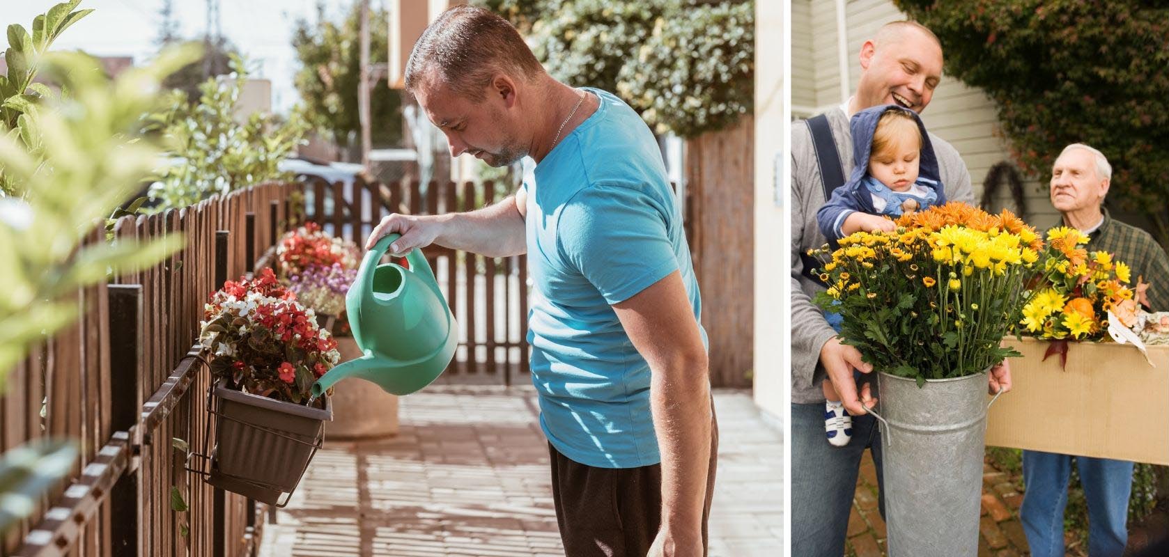 homme jardinant avec des fleurs